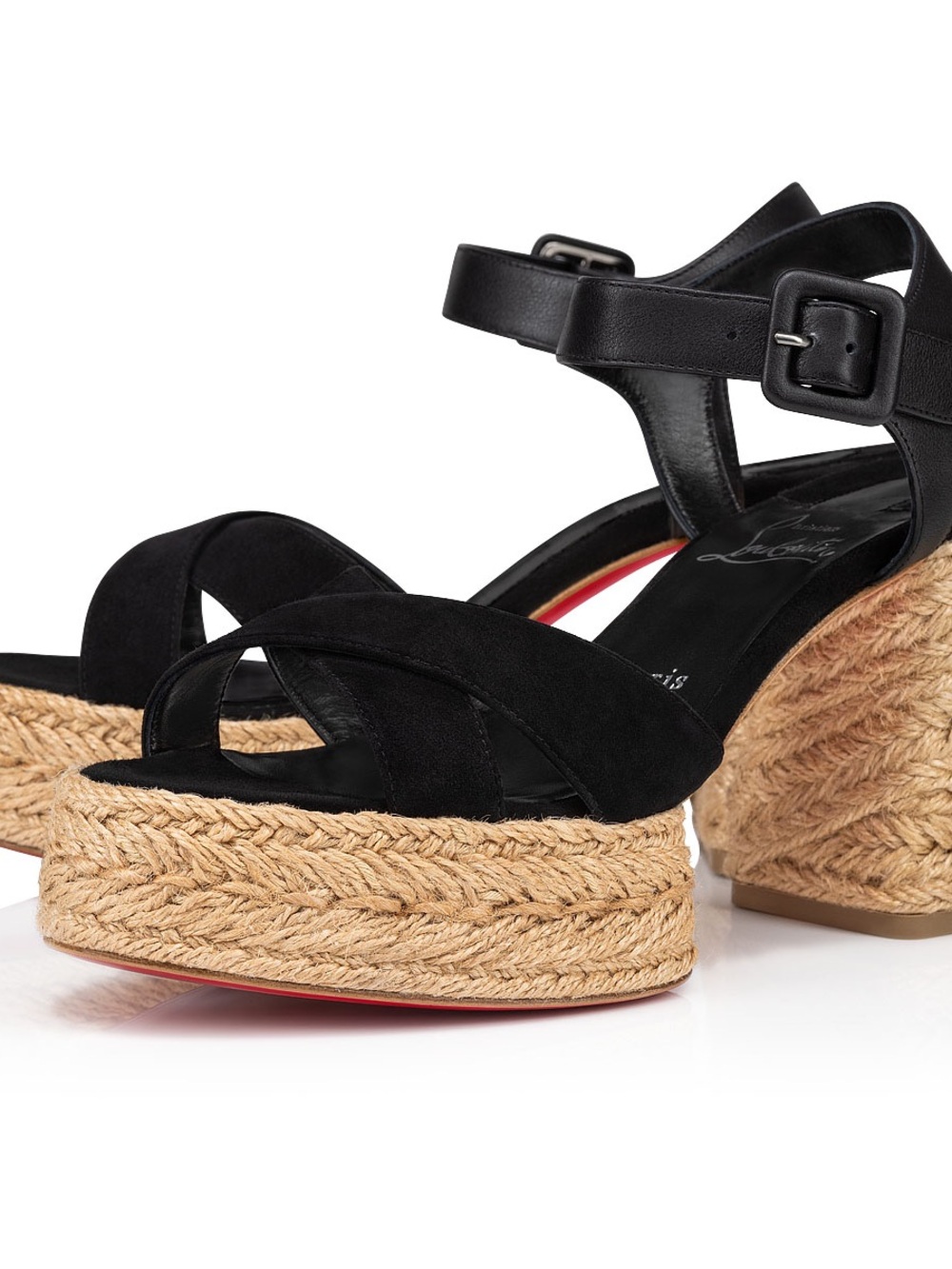 NIB Christian Louboutin Calakala Black Suede Espadrille 85mm Wedge Sandals